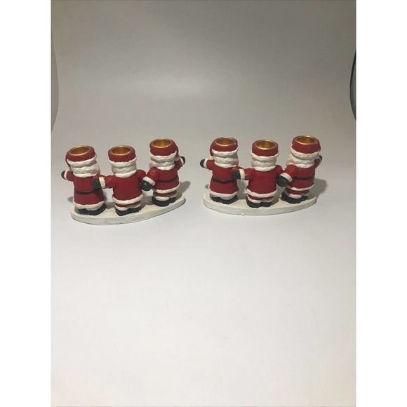 VINTAGE RESIN SANTA CANDLE HOLDERS SET OF 2 - Picture 4 of 6